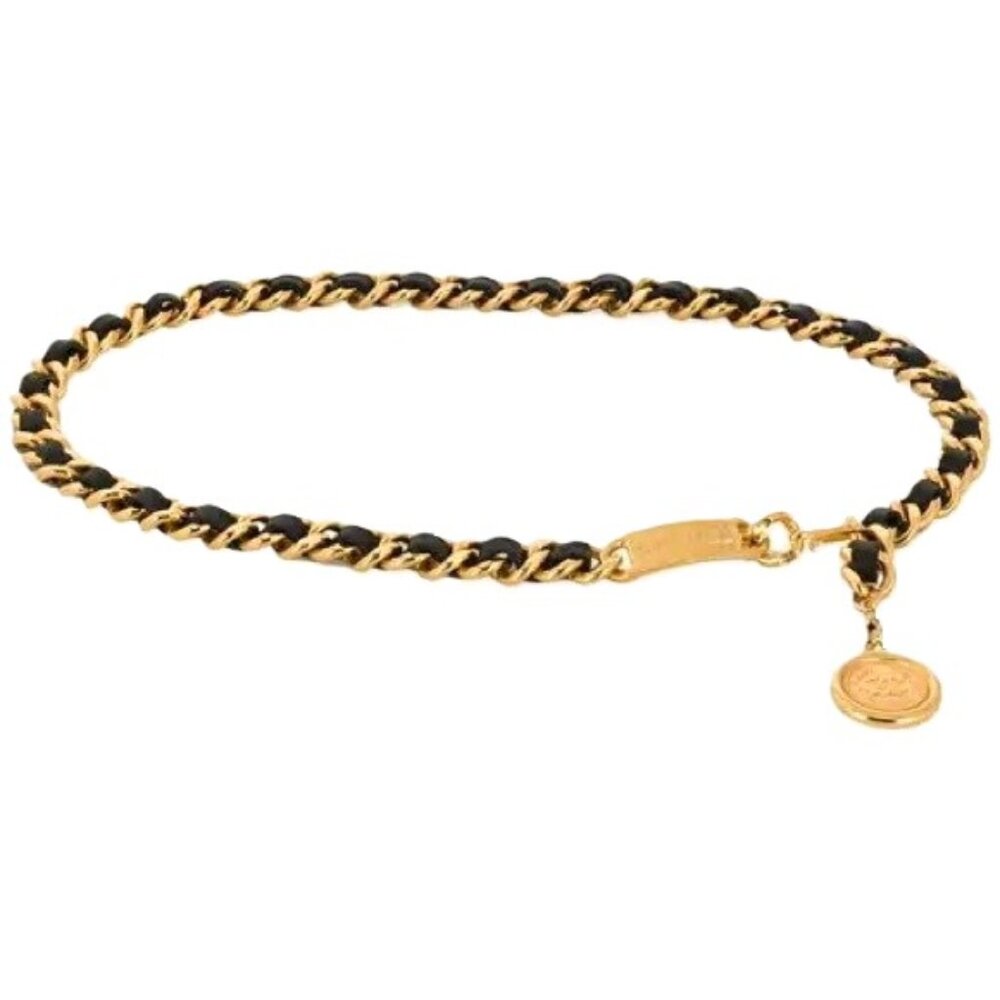 CHANEL 1995 Lambskin Gold Chain Medallion Logo Belt Necklace